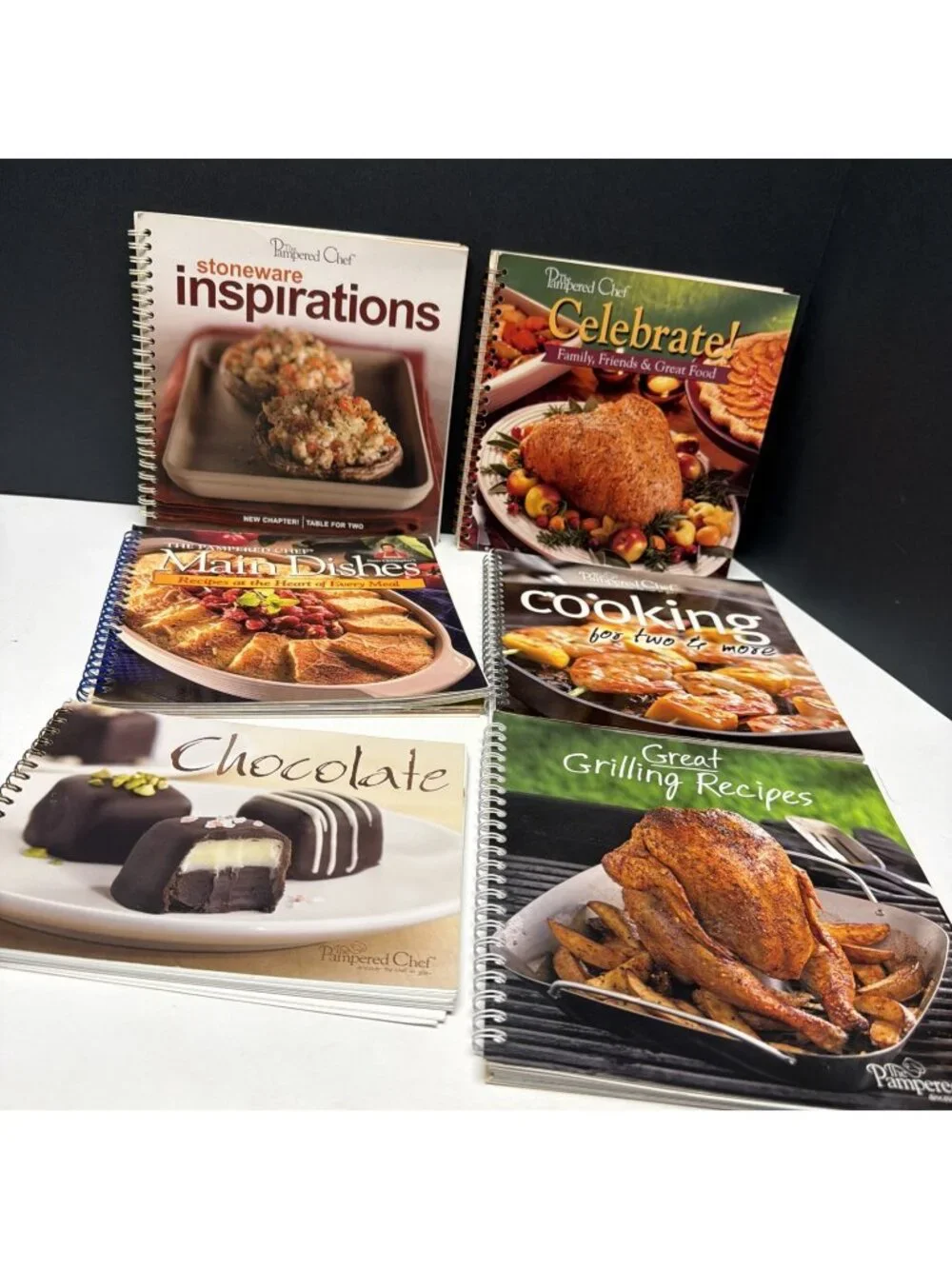 Pampered Chef Cookbooks Lot of 6 Spiral Bound Chocolate, BBQ, Stoneware + 3 More